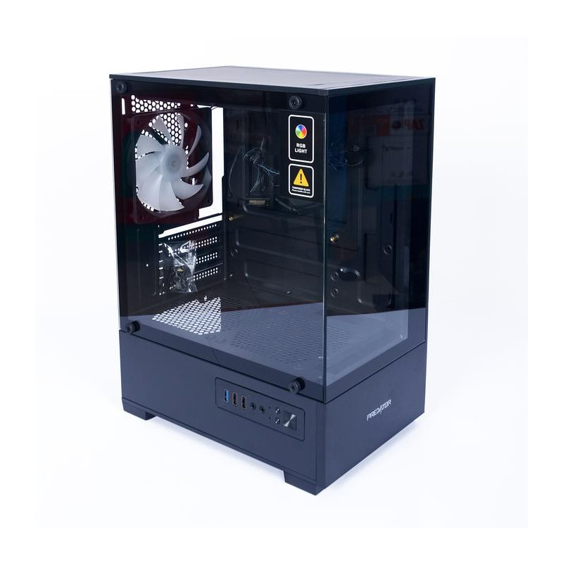 Casing Gaming Predator 190S with 3 pcs 12 cm RGB fan Black Tempered Glass Case - polos saja