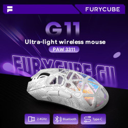 FURYUBE G11 Skeleton Wireless Gaming Mouse Light-Weight PAW3311 Mouse RGB Glow Mouse - PUTIH