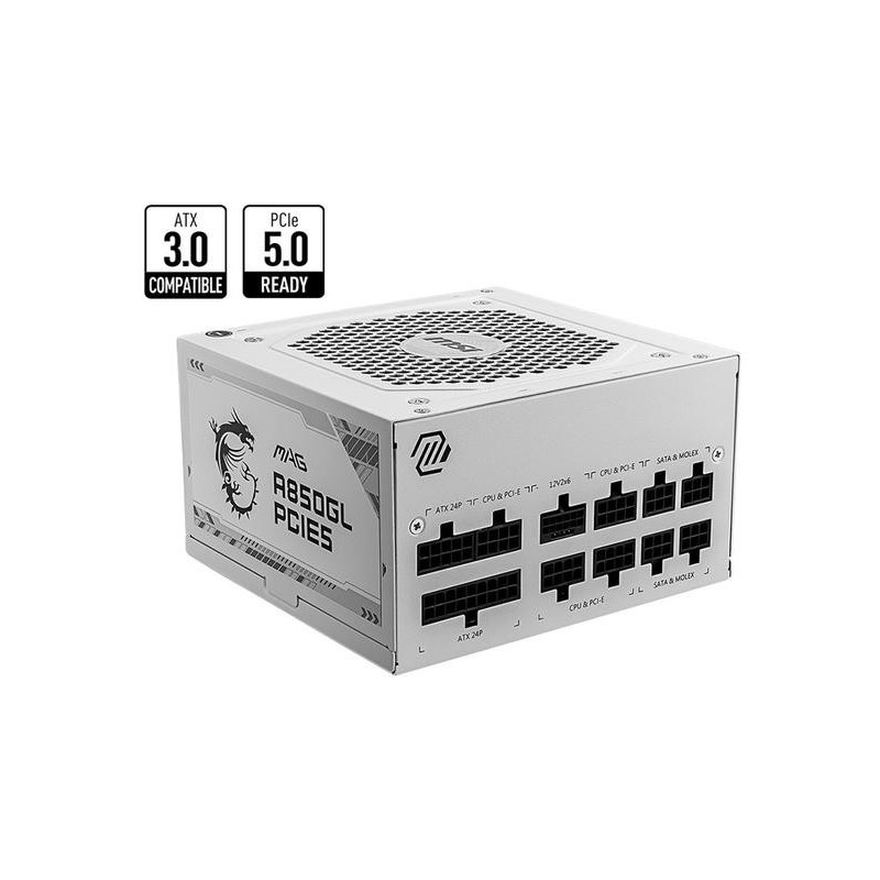 POWERSUPPLY MSI MAG A850GL PCIe5 - 850W 80+ Gold Full Modular - PUTIH