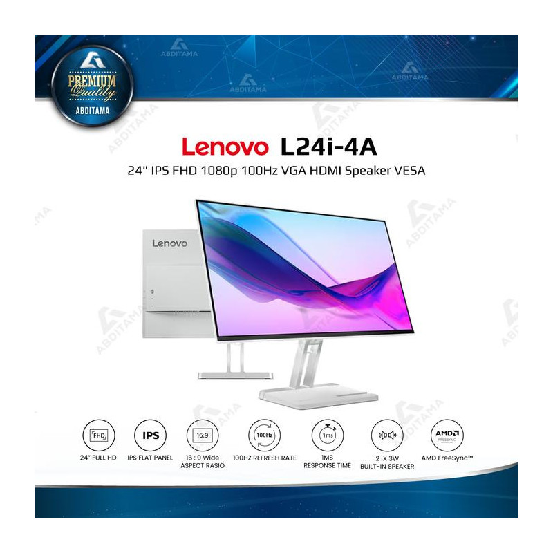 Monitor LED Lenovo L24i-4A 24" IPS FHD 1080p 100Hz VGA HDMI Speaker VESA Silver Coud Grey