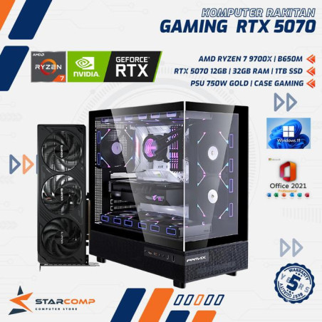 PC RAKITAN AMD Ryzen 7 9700x RTX 5070 12GB [Ram 32GB, SSD 1TB gen 4, PSU 750 Watt, AIO Watercooler