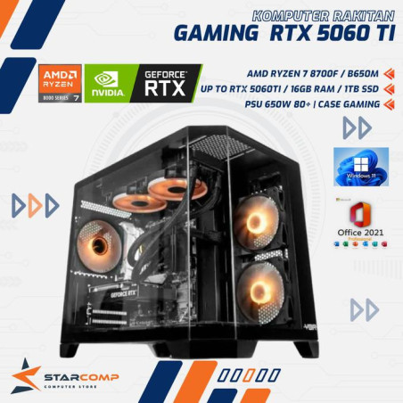 PC RAKITAN RYZEN 7 8700F RTX 5060TI 16GB B650M RAM 32GB SSD 1TB NVME