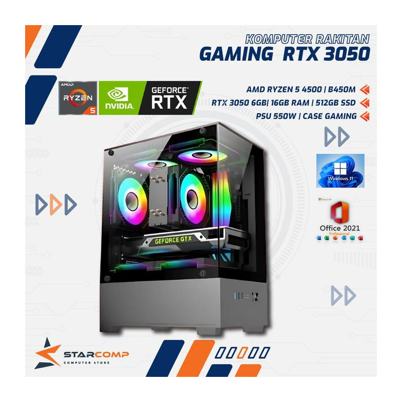 PC RAKITAN AMD Ryzen 5 4500 RTX 3050 6GB [B450M, RAM 16GB, SSD 512GB] Komputer Gaming