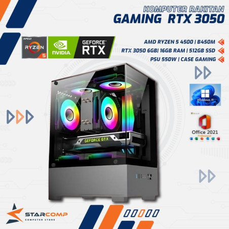 PC RAKITAN AMD Ryzen 5 4500 RTX 3050 6GB [B450M, RAM 16GB, SSD 512GB] Komputer Gaming